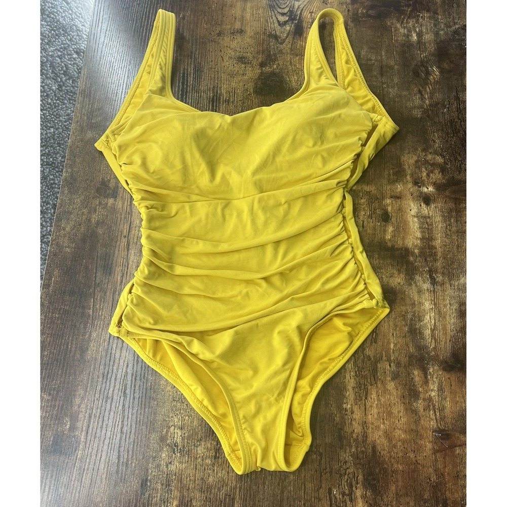 Carmen Marc Valvo Yellow One-piece Swimsuit Side Cut Outs Padded Women's Size 12